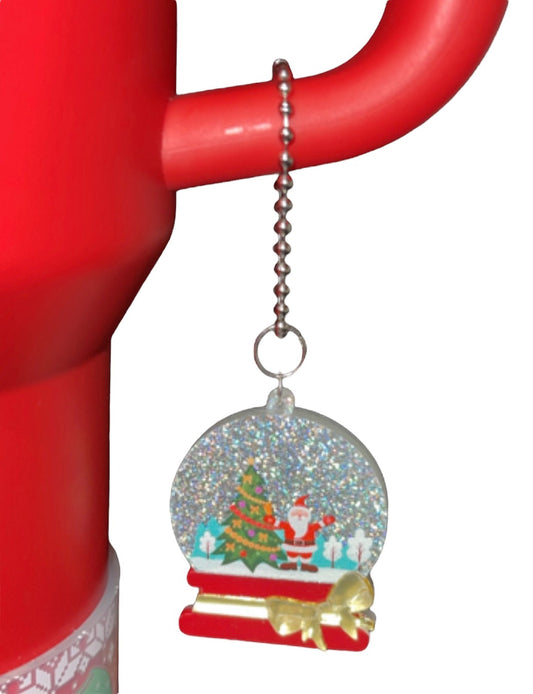 Santa Snowglobe Glittered Handle Charm
