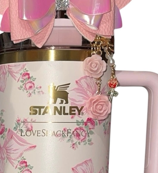 LSF Pink Rose Straw Charm